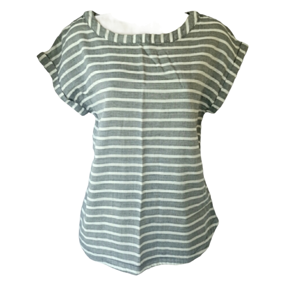 Merona navy & off-white stripe cap sleeve top S